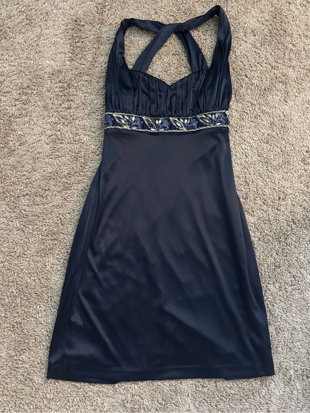 City Studio Navy One-Shoulder Evening Dress with Embellished Waist